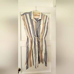 Japna Blue and Cream Striped Midi Dress